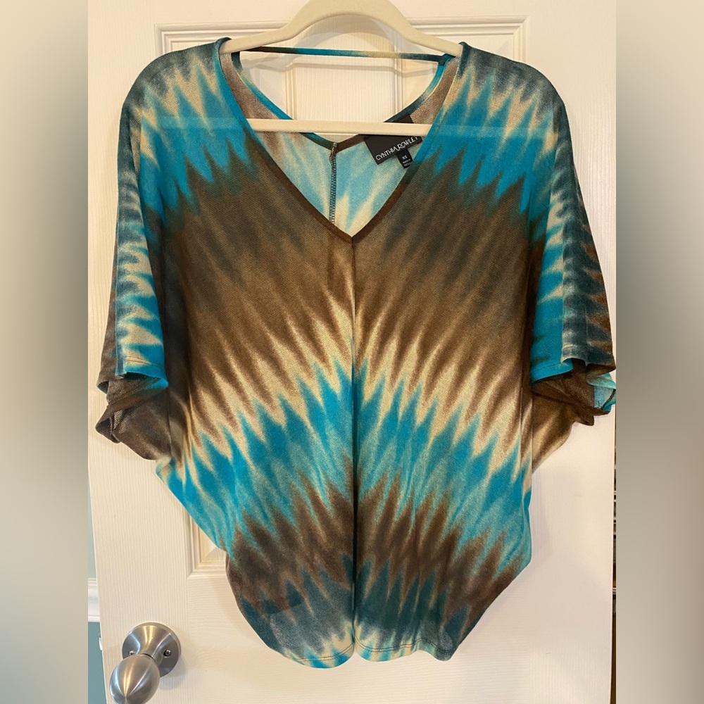 Cynthia Rowley Blue and Brown Zigzag V‑Neck Tunic